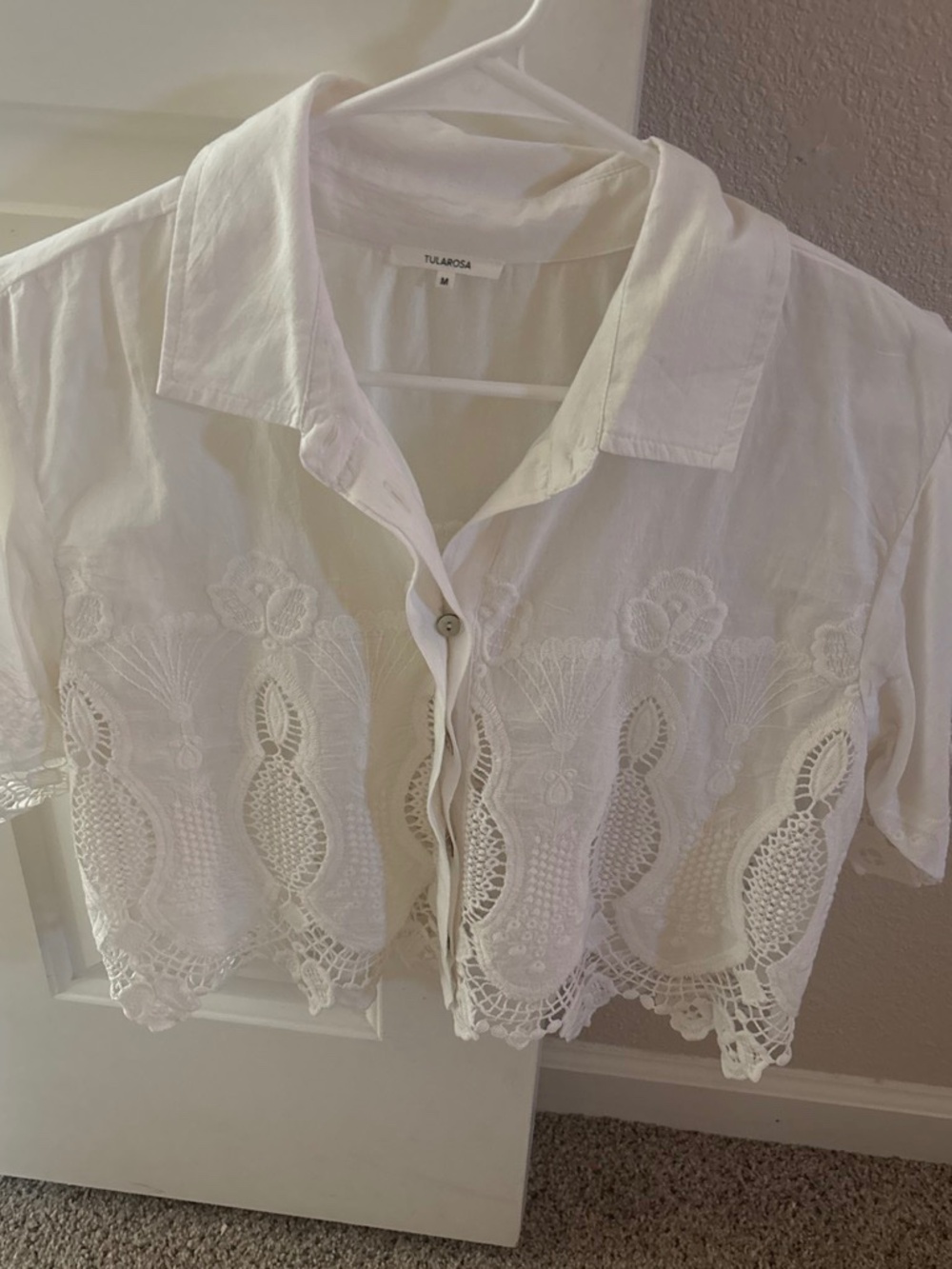 Tularosa white short, sleeved blouse, new size medium